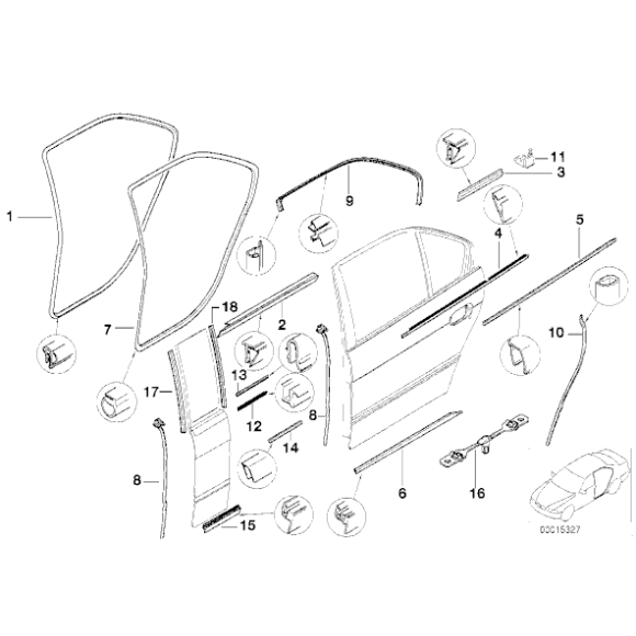 Uszczelka drzwi tył górna lewa BMW E39 sedan 520 523 525 528 530 535 540 M5 - 51220402747