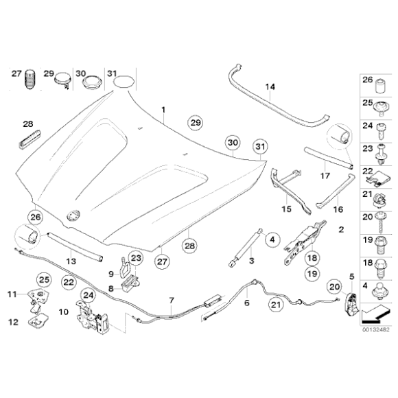 51223434832 Cięgno linka maski pokrywy silnika od kokpitu BMW X3 E83 1,8 2,0 2,5 3,0 - 51223434832 - Części oryginalne BMW Łódź | Sklep internetowy BMW