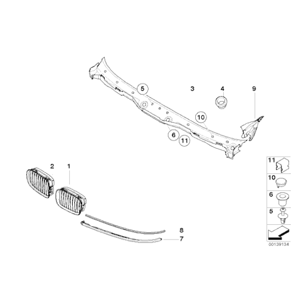 Listwa pod reflektor lewa BMW E39 520 523 525 530 540 M5 - 51138168809