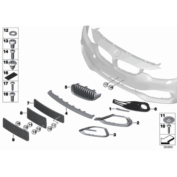 Listwa ozdobna zderzaka przód środkowa BMW F32 F33 F36 418 420 425 428 430 435 440 - 51117294837