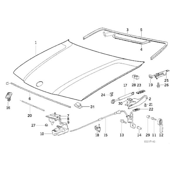 Cięgno linka maski BMW E36 coupe 316 318is 320 323 325 328 M3 - 51231977689