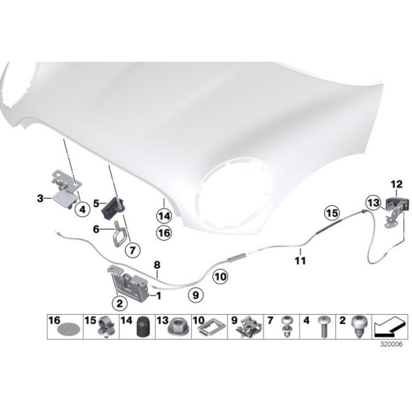 51237008756 Zaczep zamka maski przód BMW E60 E61 E63 E64 E81 E87 E83 E84 E90 E91 E93 MINI R56 R57 R60 R61 - 51237008756 - Części oryginalne BMW Łódź | Sklep internetowy BMW