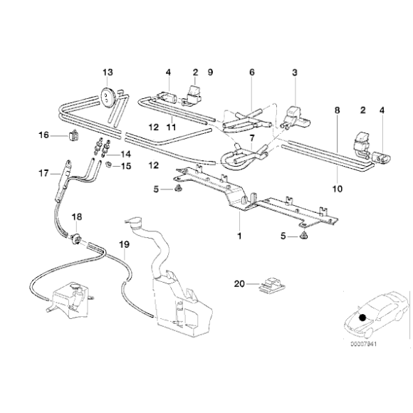 Łącznik lewy dyszy spryskiwacza szyb BMW E38 730i 740i 750i, prod do 04.1995r - 61668360467