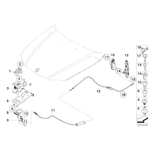 Linka maski pokrywa silnika tylna BMW E87 E90 E91 116 118 120 130 316 318 320 323 325 330 - 51237060529