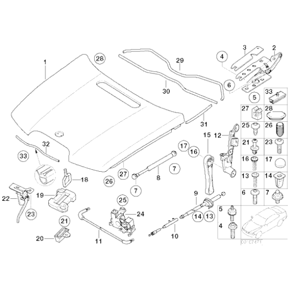 Cięgno linka maski od uchwytu BMW E65 E66 730 740 735 745 750 760 - 51237197474