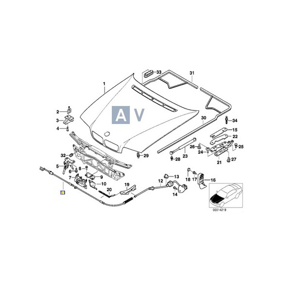 Linka cięgno maski środkowe BMW E38 725tds 728i 730i 730d 735i 740i 740d 750i - 51238168163