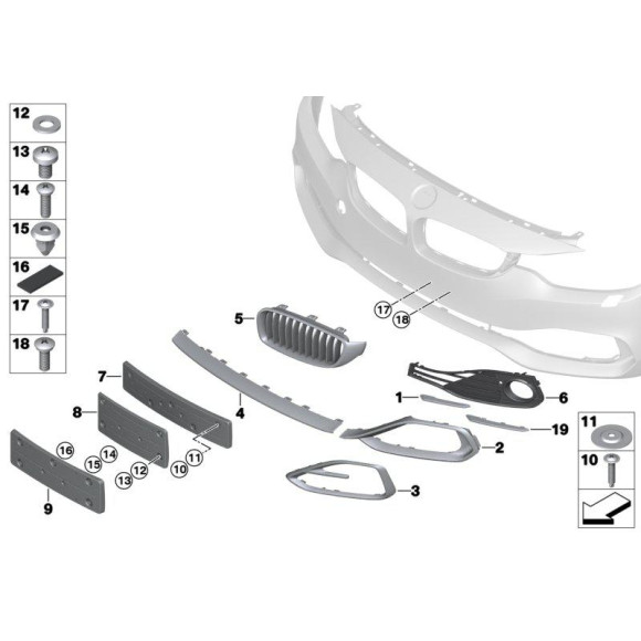 Kratka zderzaka mocowanie halogenu przód prawa BMW F32 F33 F36 418 420 425 428 430 435 440 - 51117294832