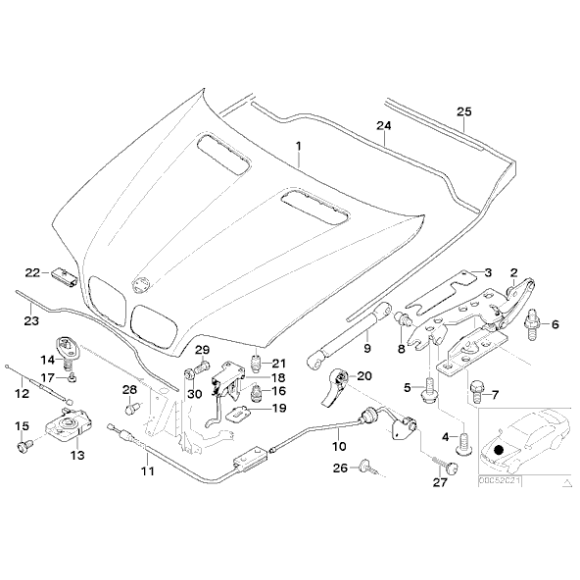 Zamek dolny pokrywy silnika maski BMW E46 E39 E53 X5 520 525 523 528 530 540 316 318 320 323 325 328 330 - 51238203859