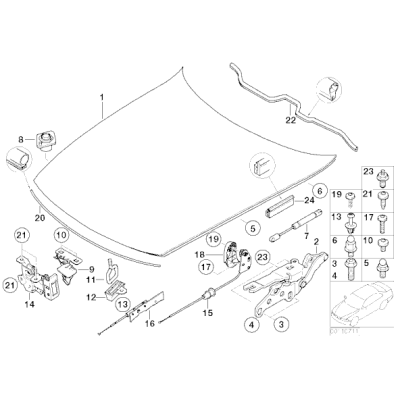 Dźwignia pokrywy silnika BMW E46 E83 X3 Z4 316 318 320 323 325 328 330 M3 - 51238223163