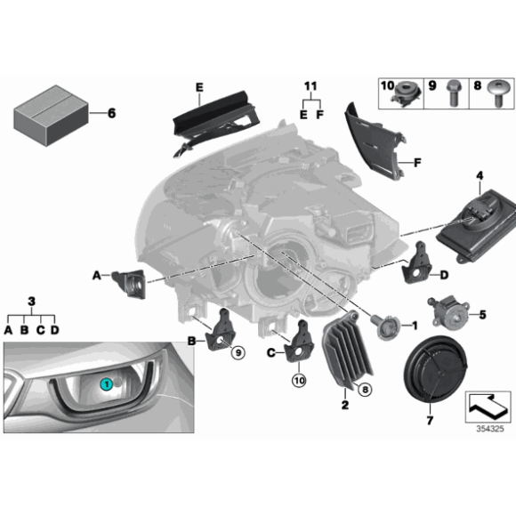 Kpl. uchwytu reflektora BMW I01 I01LCI 60Ah 94Ah 120Ah - 63117367757