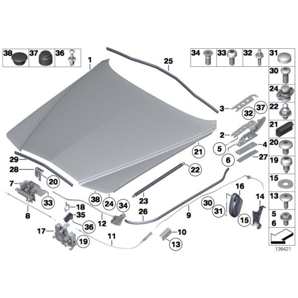 Zamek pokrywy silnika BMW E65 E66 730 735 740 750 760 ALPINA - 51238240599