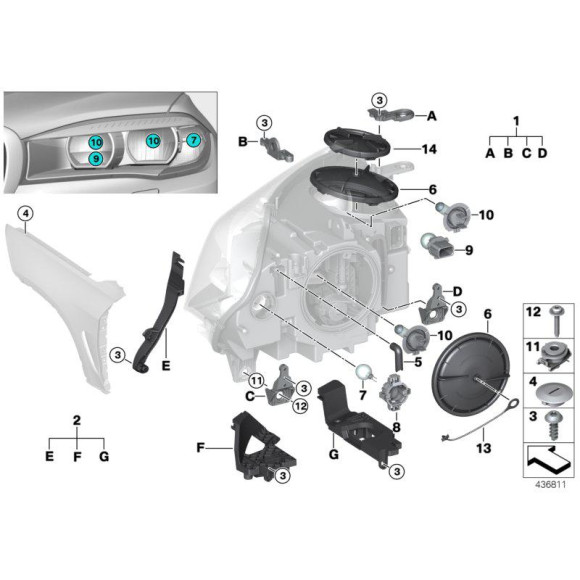Komplet uchwytów reflektora lewy wewnętrzny BMW X5 X6 F15 F16 F85 F86 - 63117395523