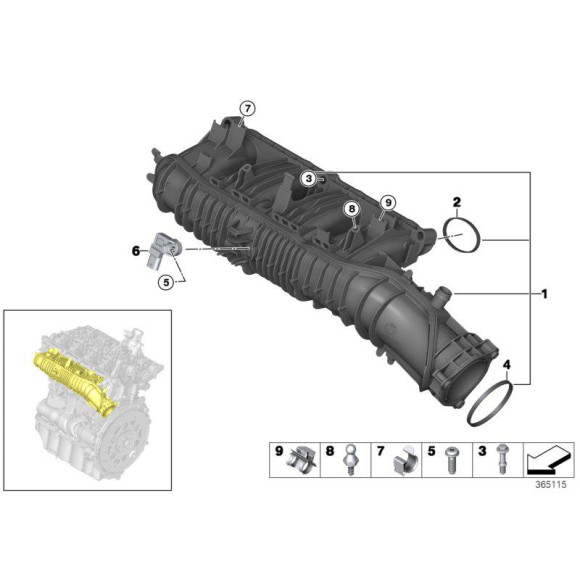11617617500 Kolektor ssący BMW F39 X2 F45 F46 F48 X1 MINI F54 F55 F56 F57 F60 - 11617617500 - Części oryginalne BMW Łódź | Sklep internetowy BMW
