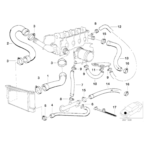 Przewód układu chłodzenia BMW E36 316i 318i M40 M43 - 11531727448