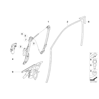 Podnośnik szyby bez silnika przód lewy BMW X5 E53 3,0i 3,0d 4,4i 4,6is 4,8is - 51338254911