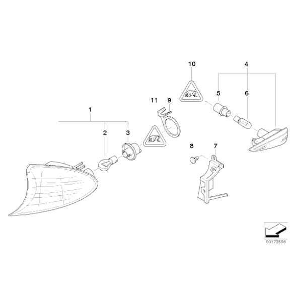 Kierunkowskaz prawy żółty BMW E46 316 318 320 323 325 328 330 prod po 09.2001r. - 63137165848