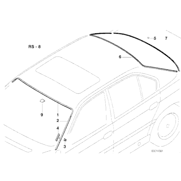 Uszczelka szyby przód górna schwarz BMW E38 725tds 728i 730i 730d 735i 740i 740d 750i - 51318125887