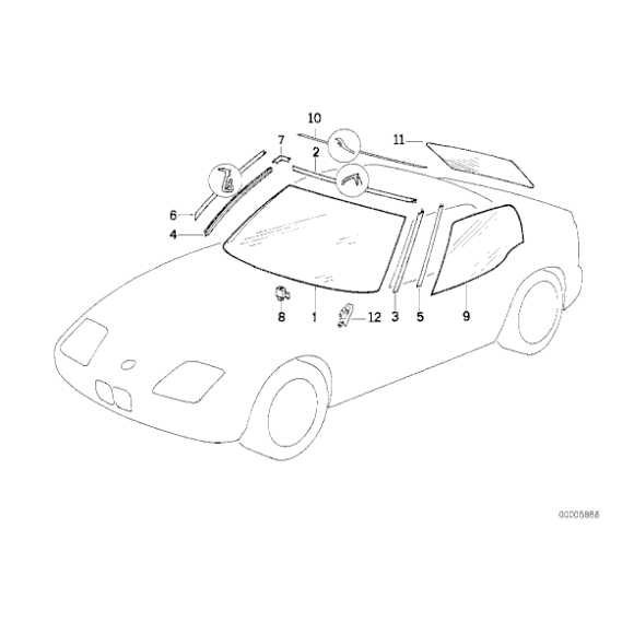 Klamra uchwyt mocowanie szyby przód BMW E30 E32 E34 Z1 - 51318177850