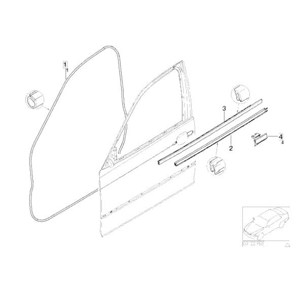 Listwa uszczelniająca zewnętrzna drzwi przód prawa BMW E46 316 318 320 323 325 328 330 - 51338194708