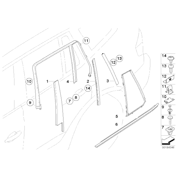 Listwa zewnętrzna szyby drzwi tył lewa BMW E83 E83N X3 2,0d 2,0i 2,5i 3,0i 3,0d - 51353330181