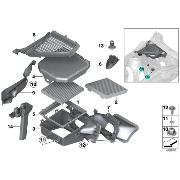 Filtr kpl. obiegu powietrza BMW F25 F26 X3 X4 20dX 20iX 18d 18i 28iX 30dX 35dX 35iX M40iX - 64119237159