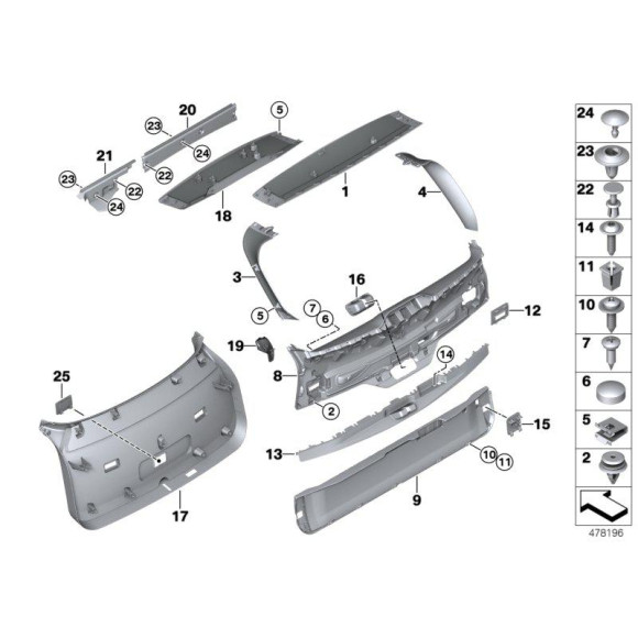 Blaszka zacisk wtykowy BMW E30 E31 E32 E34 E36 E39 E46 E60 E61 E70 X5 E71 X6 E83 X3 F07 F15 F16 F25 F26 F31 F36 MINI G32  - 5143