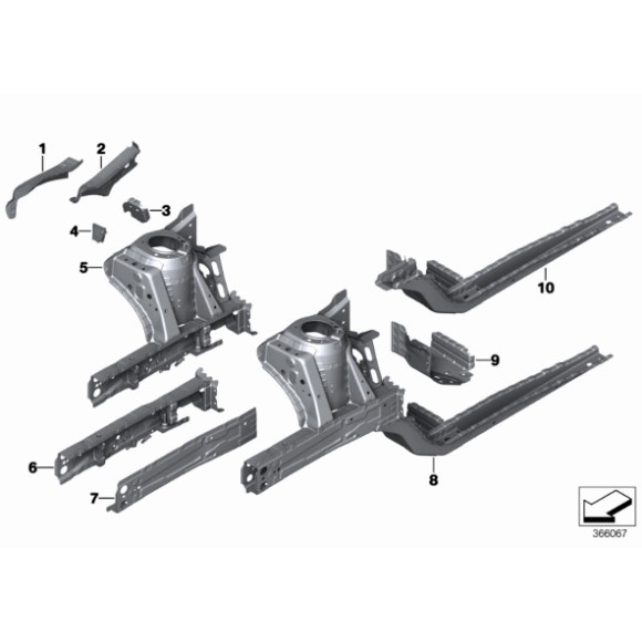 Element wewnętrzny podłużnicy prawej BMW F39 X2 F45 F46 F48 X1 MINI F54 F55 F56 F57 F60 - 41007426416