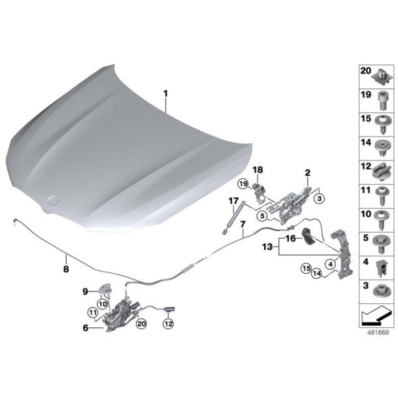 Dźwignia otwierania pokrywy silnika BMW F90 G11 G12 G14 G16 G30 G31 G32 - 51237390755