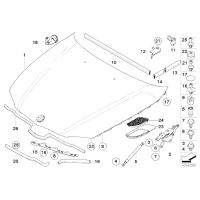 Siłownik pneumatyczny pokrywy silnika BMW E81 E87 E87N E88 116 118 120 123 125 128 130 135 M Coupe - 51237118370