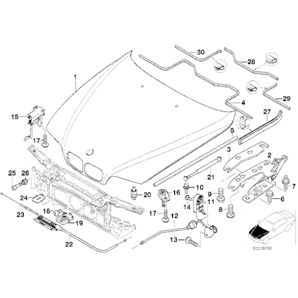 Cięgno maski BMW E39 520 523 525 528 530 535 540 M5 - 51238176595