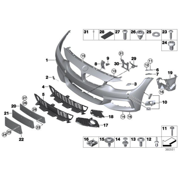 Atrapa zderzaka przód środkowa M pakiet BMW F32 F33 F36 418 420 425 428 430 435 440 - 51118054503