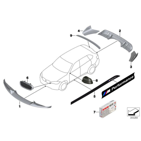 Atrapa nerka prawa czarna M Performance BMW F15 F16 25d 25dX 28iX 30dX 35dX 35iX 40dX 40eX 50iX M50dX - 51712334710