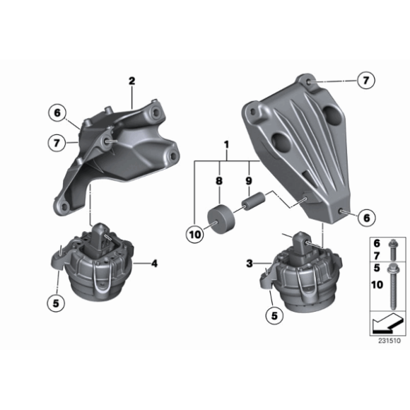 Poduszka silnika lewa BMW F02N F06 F07 F10 F11 F12 F13 640iX 535iX 740LiX - 22116859845