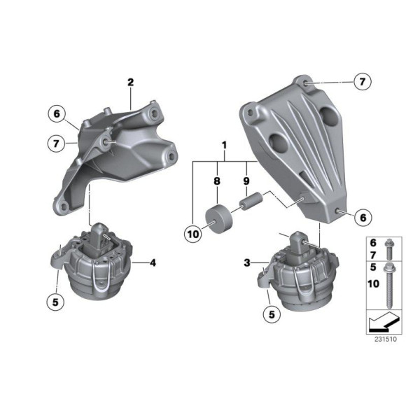 22116859845 Poduszka silnika lewa BMW F02N F06 F07 F10 F11 F12 F13 640iX 535iX 740LiX - 22116859845 - Części oryginalne BMW Łódź | Sklep internetowy BMW