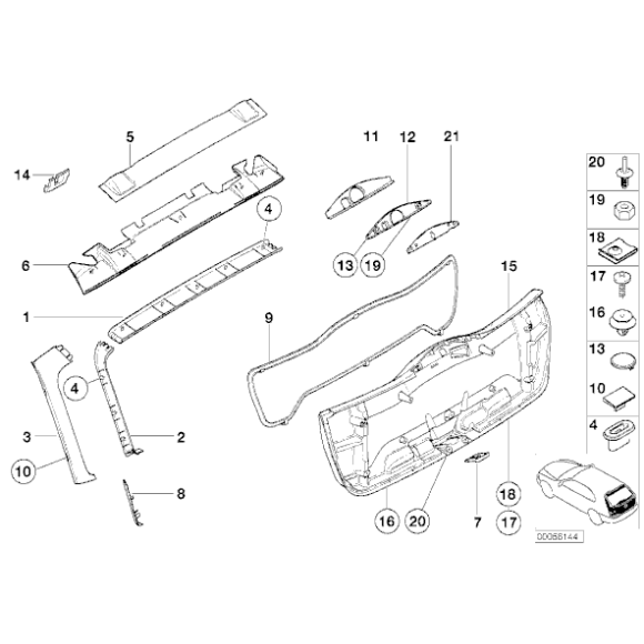 Osłona zaczepu klapy bagażnika SCHWARZ BMW E46 Touring E83 X3 - 51498259851