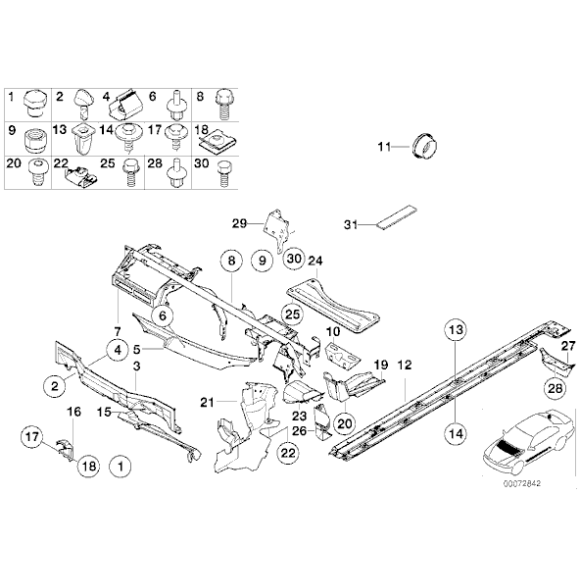 Ścianka osłona komory silnika środkowa BMW E39 sedan 520i 523i 525i 528i 530i 530d prod. od 09.1998r - 51718158237
