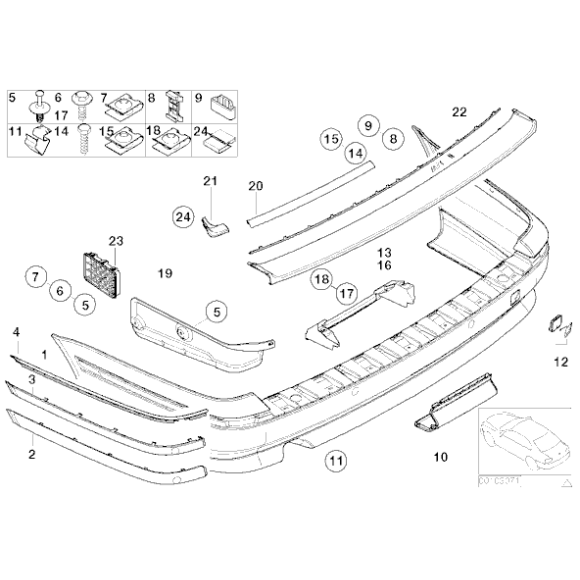 Pokrywa uszczelki zderzaka tył lewa BMW E39 touring 520d 520i 523i 525i 525d 525tds 528i 530d 530i 540i - 51718222461