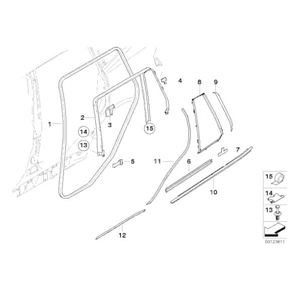Uszczelka osłona drzwi tył BMW X3 E83 E83N 2,0d 2,5i 3,0d 3,0i3,0si 1,8d - 51723449349