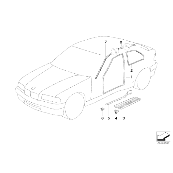 Osłona krawędzi szyby tył lewa BMW E36 Compact 316 318 323 - 51728146765