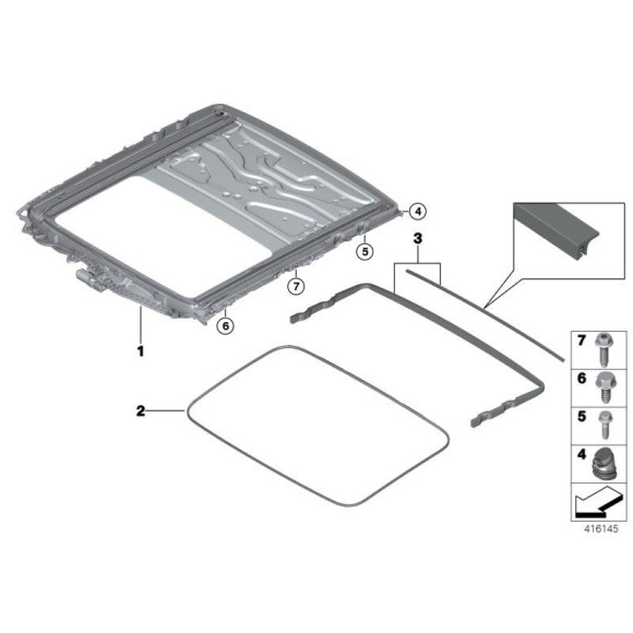 Uszczelka szyberdachu BMW E38 E39 E60 E65 E71 F01 F10 F16 G11 G12 F02 E66 prod po 09.2001r - 54107245551