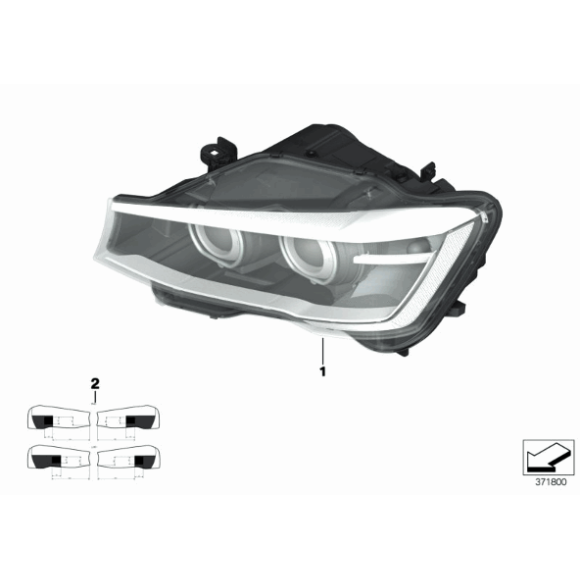 Reflektor przód lewy biksenon BMW F25 F26 X3 X4 - 63117401131