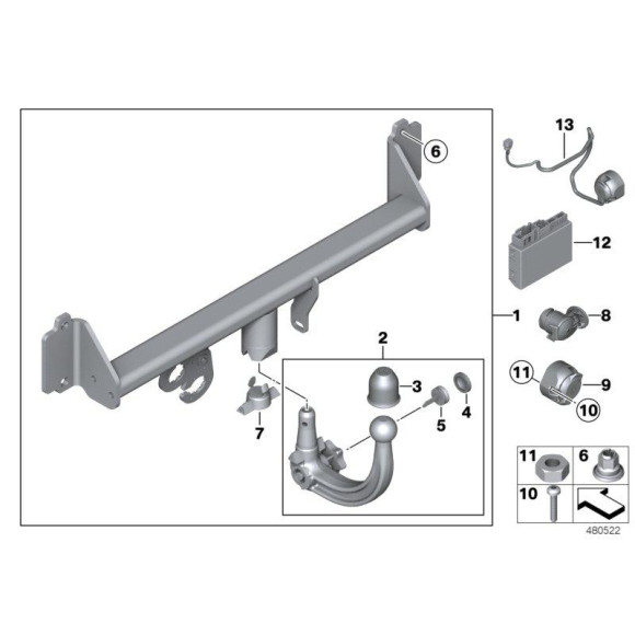 Adapter haka holowniczego BMW E30 E34 E31 E36 E32 E38 E39 E46 E53 E60 E65 E61 E70 E81 E83 E90 F10 F11 F20 F25 F30 F36- 611369429