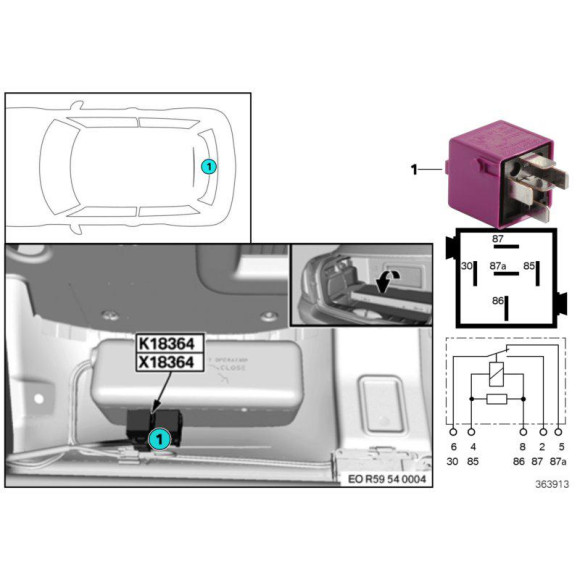 Przekaźnik signalviolett BMW 114 E12 E21 E23 E24 E28 E3 E30 E31 E32 E34 E36 E38 E39 E85 Z4 MINI R52 R57 R59 - 61361388911