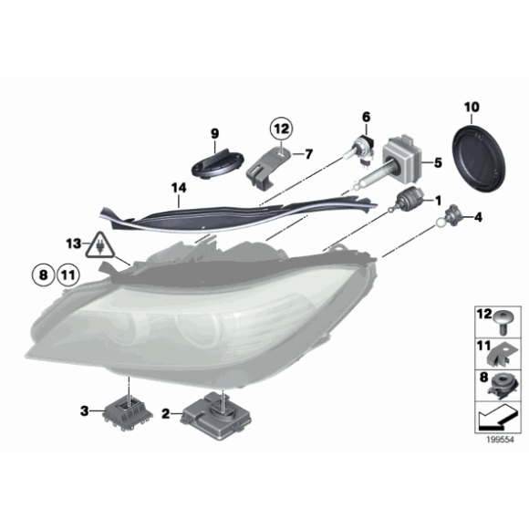 Uchwyt przód lampy ksenonowej BMW E60 E61 E65 E70 X5 E71 X6 E89 F07 F10 F11 F20 F21 - 63117162087