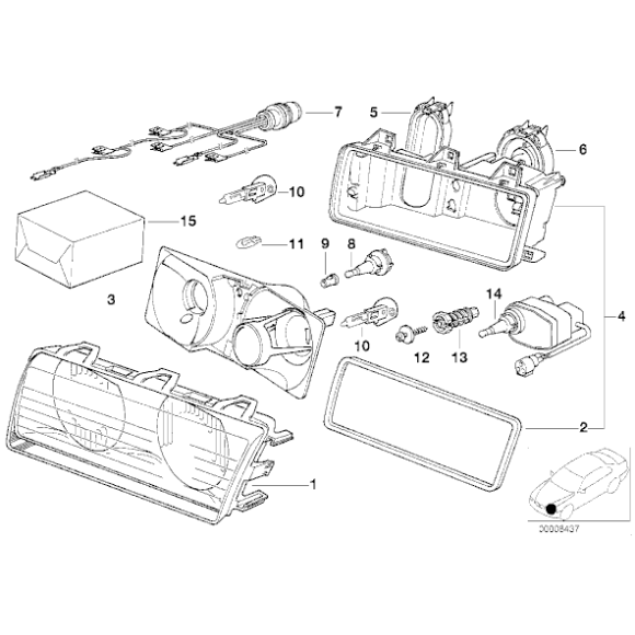 Pokrywka świateł drogowych BMW E36 318i 320i 325i 316i 323i 328i M3 - 63121387305