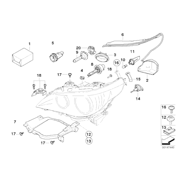 63126936089 Uchwyt reflektora lewy BMW E60 E61 520 523 525 528 530 535 540 545 550 M5 prod. do 03.2007r - 63126936089 - Części oryginalne BMW Łódź | Sklep internetowy BMW