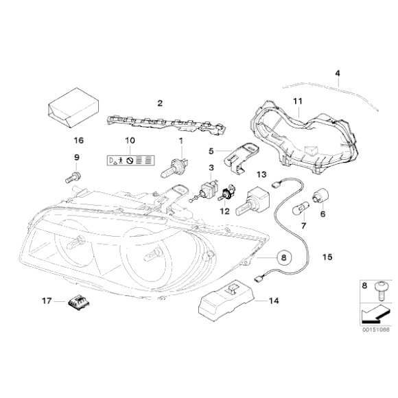 Pokrywka reflektora przód lewa BMW E87 316i 318i 318d 120d 120i 130i - 63126940661