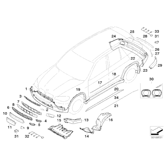 Szkło odblaskowe tył lewe BMW E70 E70N E71 X5 X6 30dX 35iX 35dX 40iX 40dX 50iX M50dX M - 63217158949
