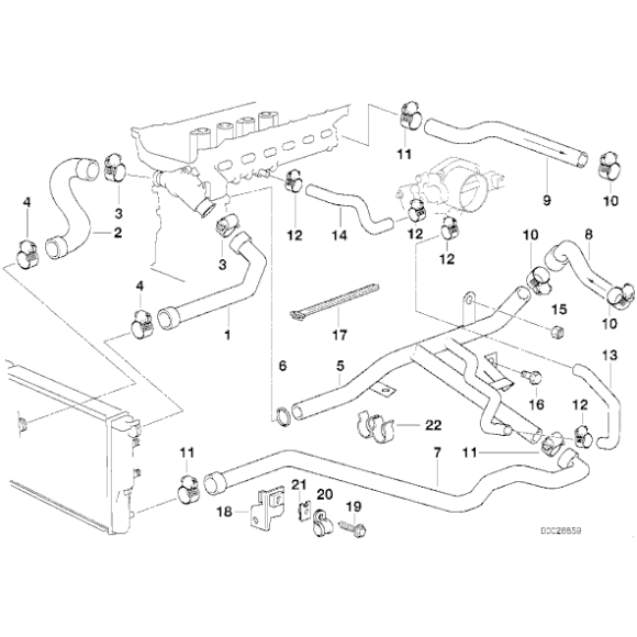 Przewód wody powrotny chłodnica /silnik BMW E39 520 523 525 528 prod do 09.1998r - 64218367930