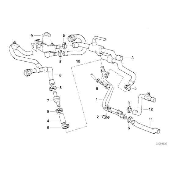 Przewód zaworu wodnego ogrzewania dodatkowego BMW E38 730i 740i 735i  - 64528390726